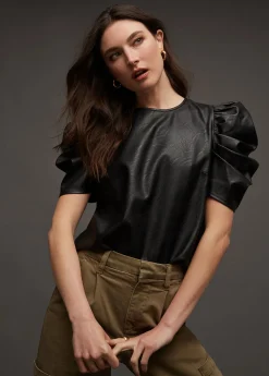 Hot KIRA VEGAN LEATHER PUFF SLEEVE TOP Women TOPS / SWEATERS